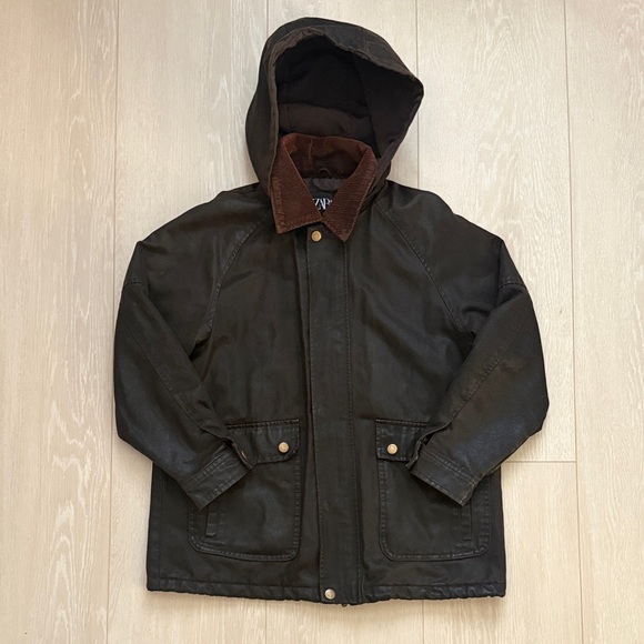 Zara Other - Zara Kids Chocolate Brown Leather Jacket with Hood